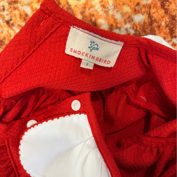 Smockingbird Girls Holiday Dress | Size 7 | Red Candy Cane Embroidered Collar - Picture 2 of 3